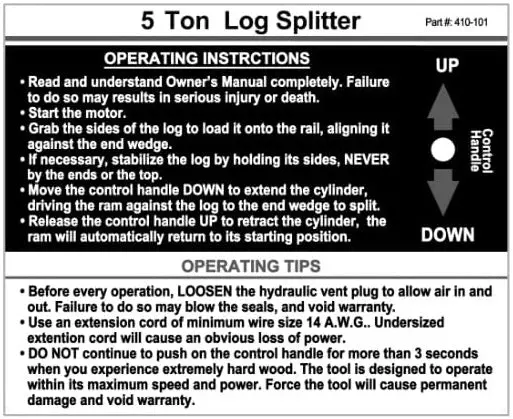 (410-101) Operating Instructions Decal 1