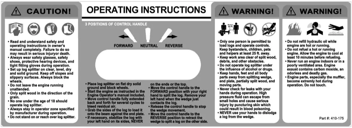 (410-175) Decal, Operating Instructions 1