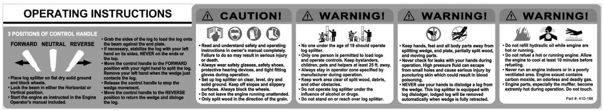 (410-188) Operating Instruction Decal 1