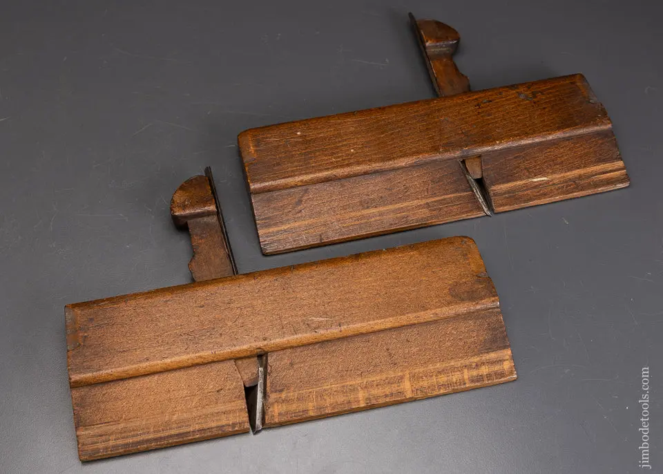 Pair Of Side Rabbet Planes With Unusual Carved Side Finial  Wedges W. R. Jameson * 70711 1