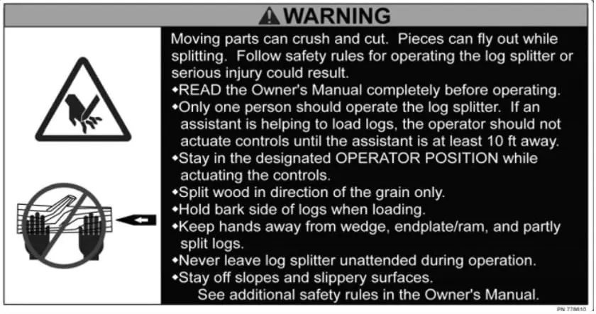 (778610) Decal,Log Splitter Warning,L 1