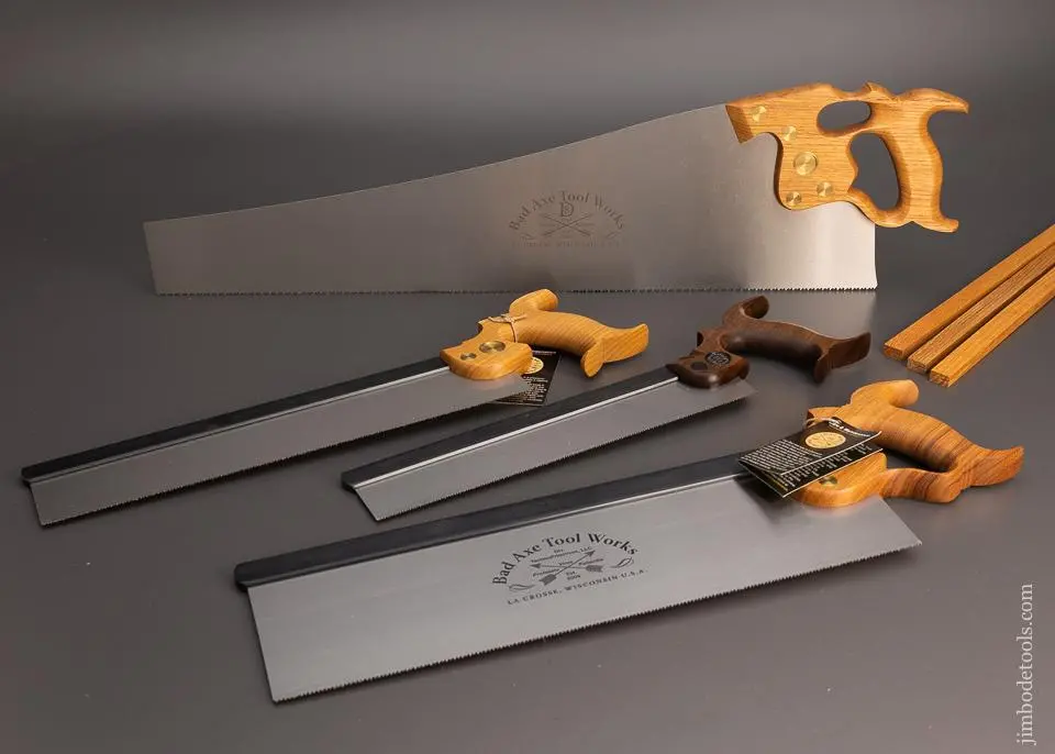 Stunning Set Of 4 Bad Axe Tool Works Saws Mint Unused - 99289 - As Of July 30 1