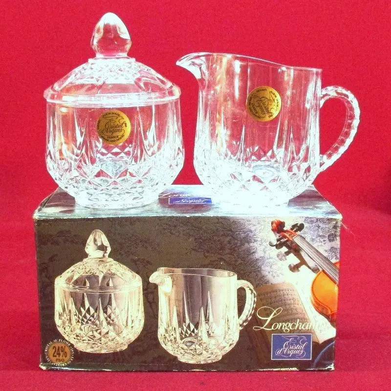 Crystal Sugar Bowl W/Lid And Creamer 1