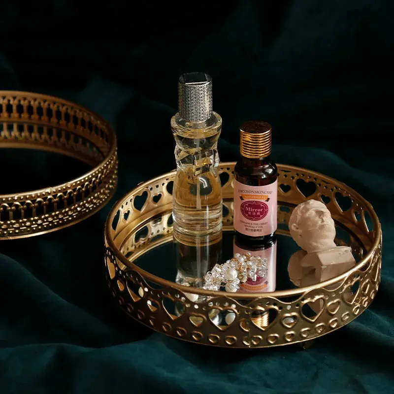 Golden Color Jewelry Tray With Mirror 1