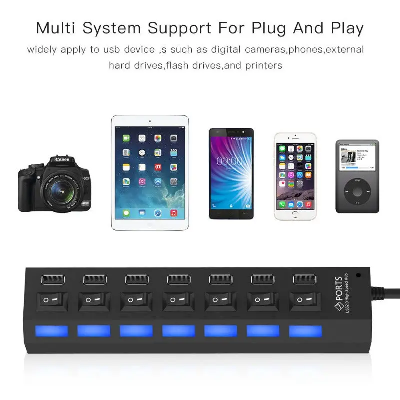 7 Port Led Usb Adapter Hub Switch 1