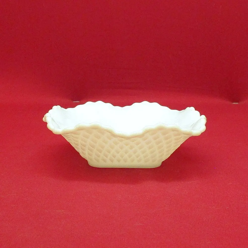 Diamond Quilt Milk Glass Dish 1