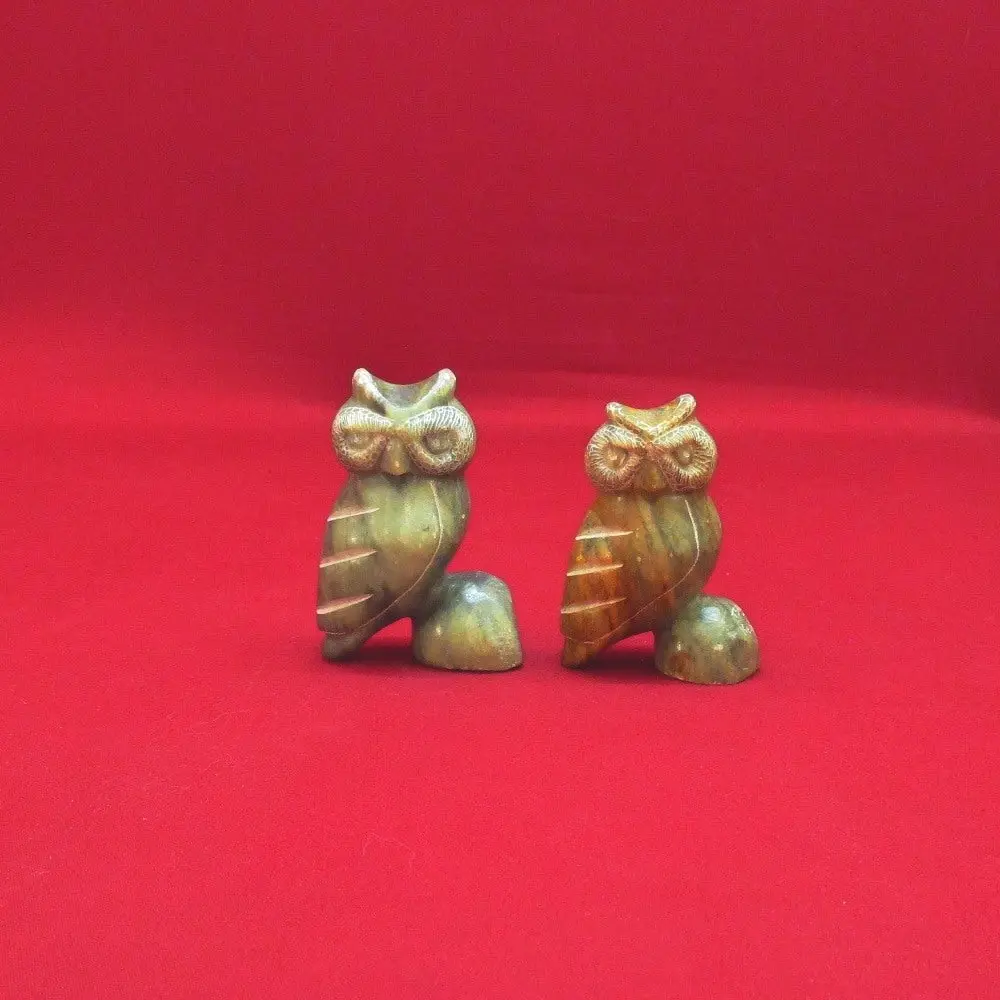 Pair Of Hand Carved Soapstone Owl 1