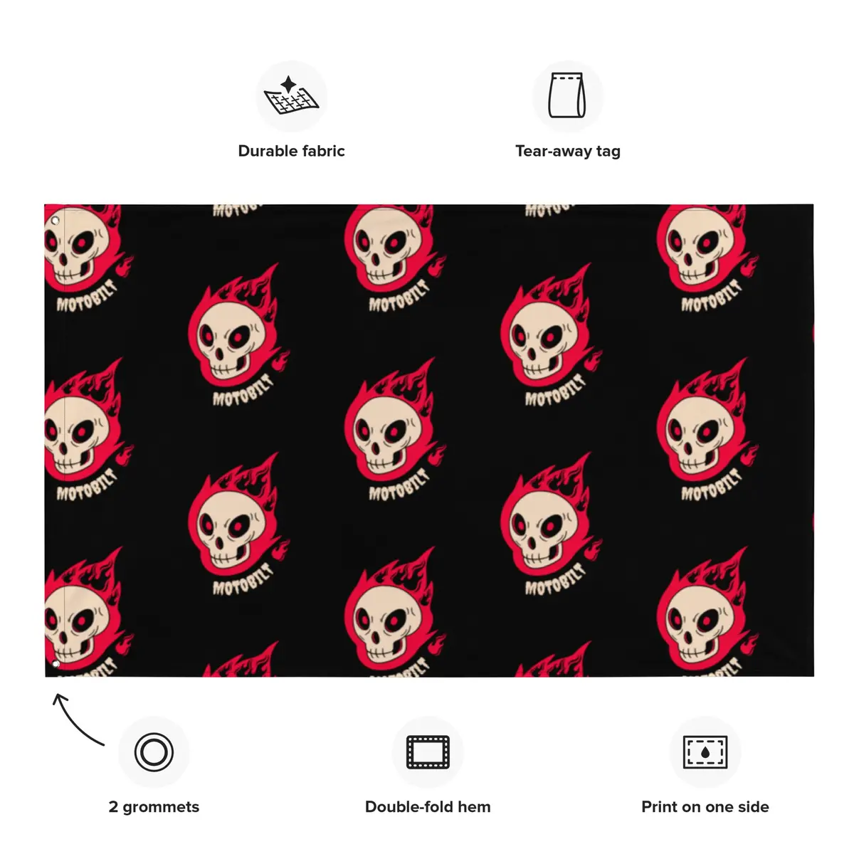 Motobilt Skulls On Fire Flag 1