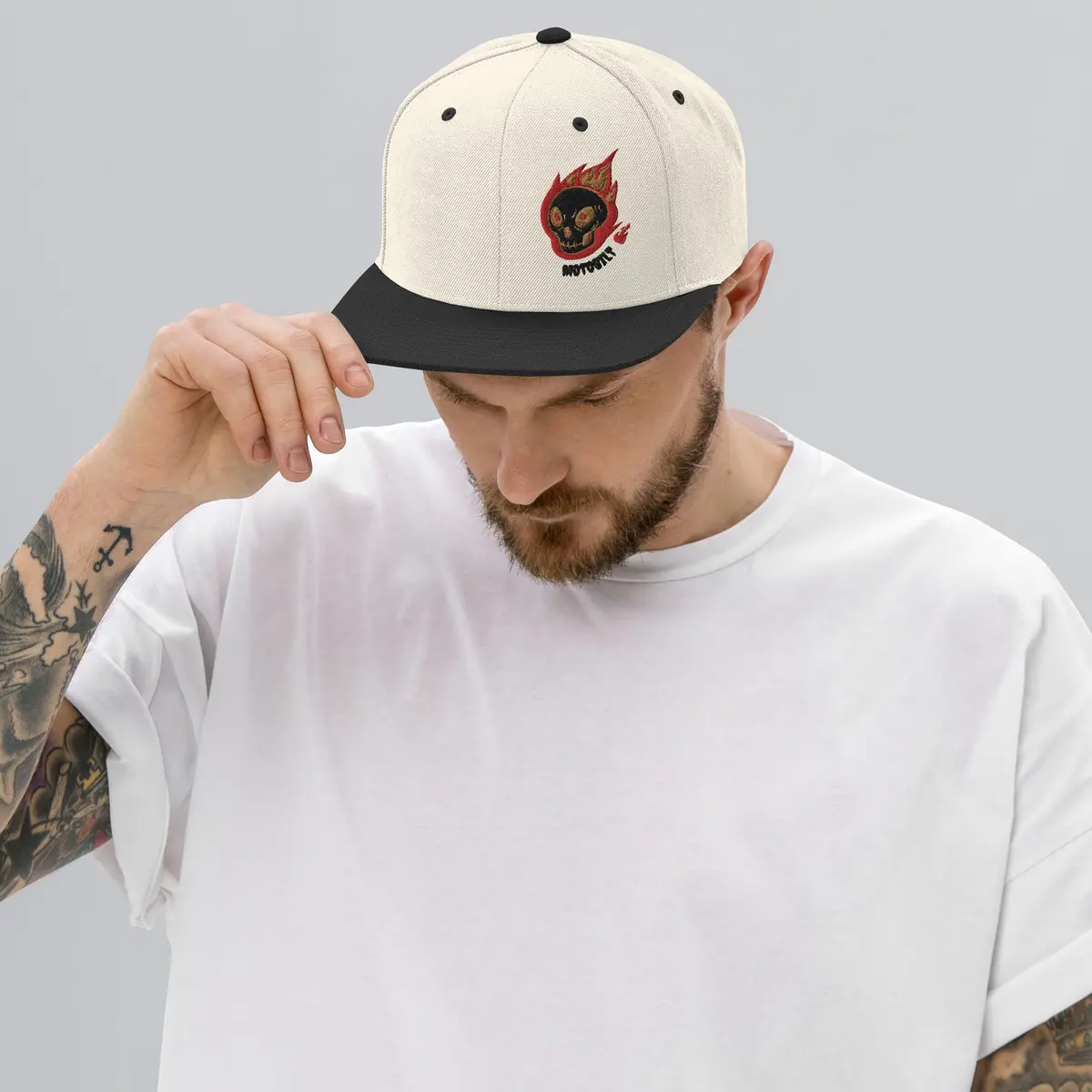 Motobilt Skulls On Fire Snapback Hat 1