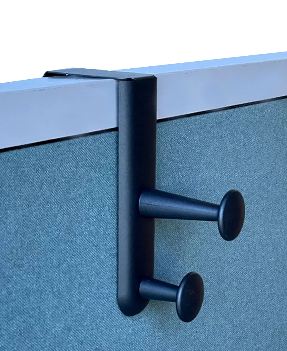 Tetra-Teknica Cubi-Pro Cwh03 Over-The-Panel Cubicle Partition Wall Garment Hanger With Double Posts, 2 1/2" - 3" Panels, Black 1