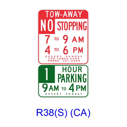 Tow-Away No Stopping/Limited Hour Parking Specific Hours R38(S)(Ca) 1