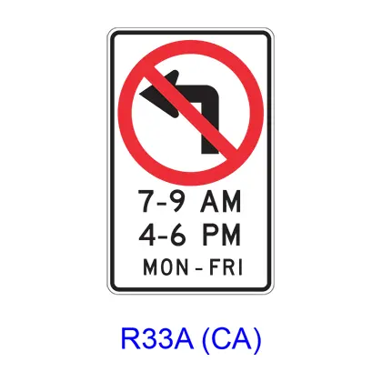 No Left Turn Specific Hours R33a(Ca) 1