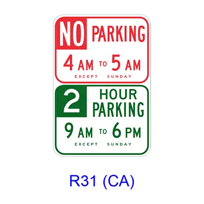 No Parking/Parking Specific Hours R31(Ca) 1