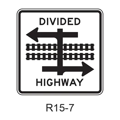 Divided Highway With Light Rail Transit Crossing [Symbol] R15-7 1