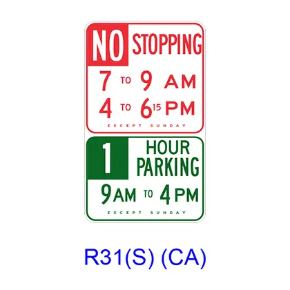 No Stopping/Parking Specific Hours R31(S)(Ca) 1