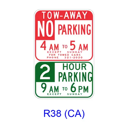 Tow-Away No Parking/Limited Hour Parking Specific Hours R38(Ca) 1