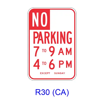 No Parking Specific Hours R30(Ca) 1