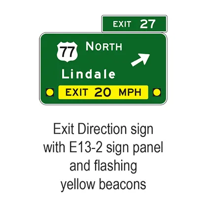 Exit Direction Advisory Speed W/ Flashing Yellow Beacons E13-2A 1