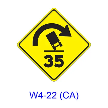 Combination Truck Rollover Warning [Symbol] /Advisory Speed W4-22(Ca) 1