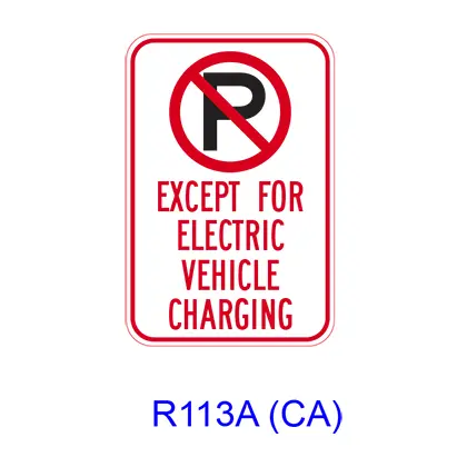 No Parking Except For Electric Vehicle Charging [Symbol] R113a(Ca) 1