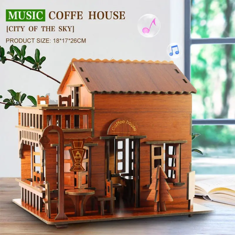 Wooden 3D Puzzle Coffee House Model 1