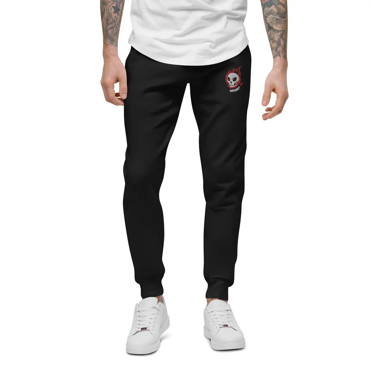 Unisex Fleece Motobilt Skulls On Fire Sweatpants 1