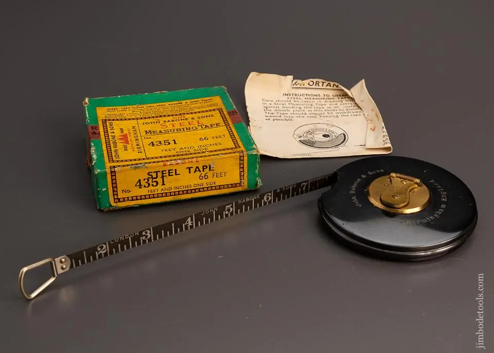 John Rabone & Sons No. 4351 Steel Measuring Tape In Box - Excelsior 98643 1