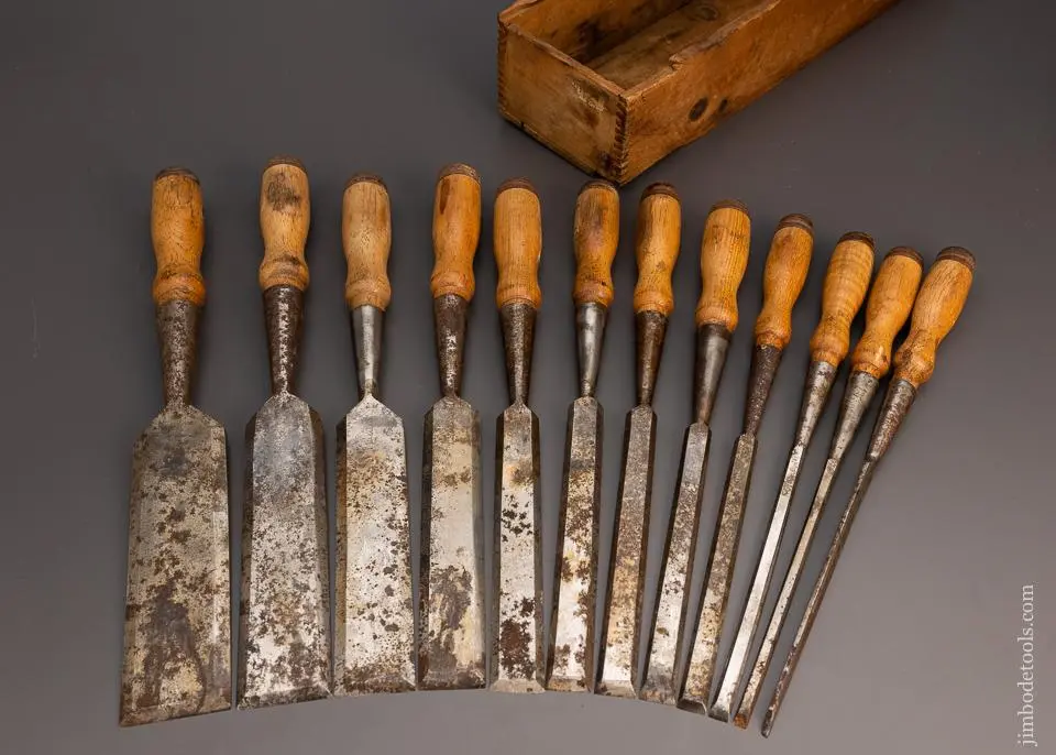 Phenomenal Complete Set Of 12 T.H. Witherby Socket Firmer Chisels - Excelsior 99339 1