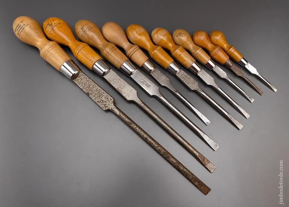 Excellent Set Of 9 English Cabinet Maker’S Screwdrivers -- 97177 1