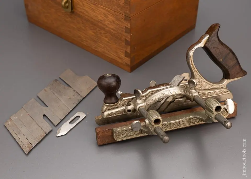Fine Stanley No. 46 Skew Plow Plane With 10 Cutters Custom Box - 97994 1