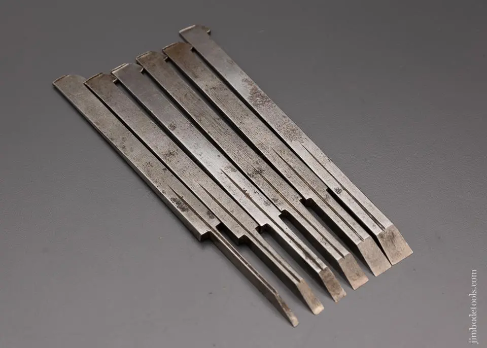 Excellent Matched Set Of 6 Plow Plane Irons John Drew - 98028 1