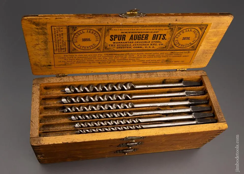 Complete Set Of 13 Russell Jennings Auger Bits In Original Three Tiered Box Fine - 98127 1
