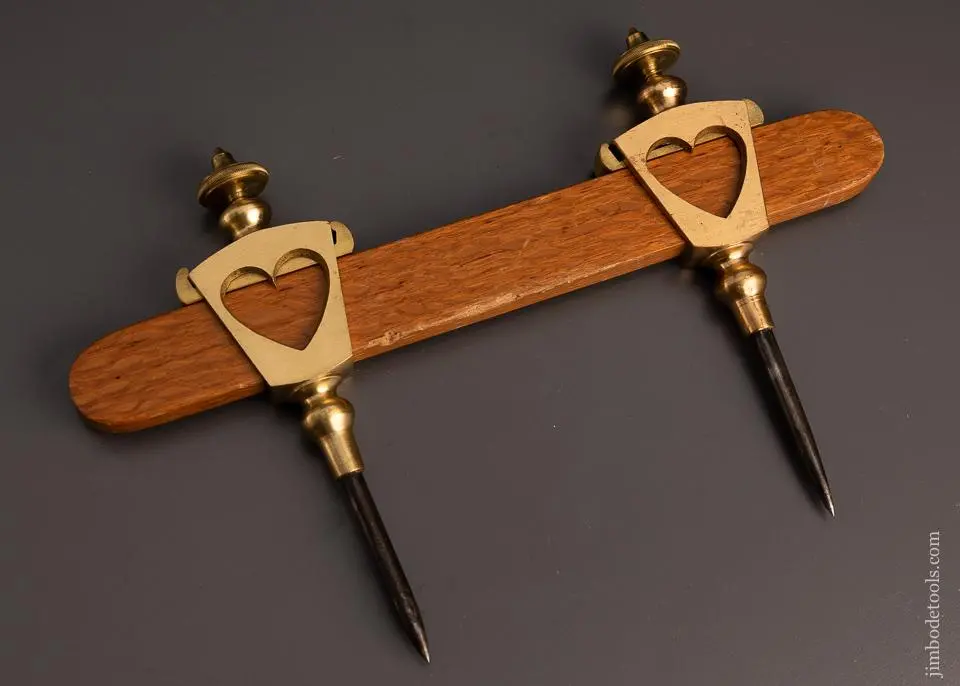 Lovely Ornate Brass Trammel Points With Heart Cut-Outs 6 1/4 Inch - 98340 1