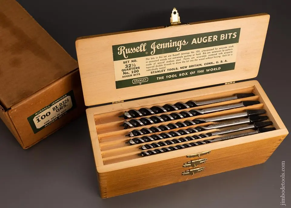 Mint In Box Russell Jennings Auger Bits In Original Three Tiered Box With Outer Box - 98401 1