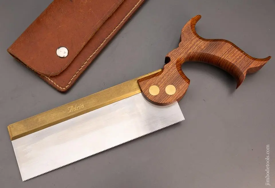 Near Mint 8 Inch Adria Brass Back Dovetail Saw With Leather Sheath - 98546 1