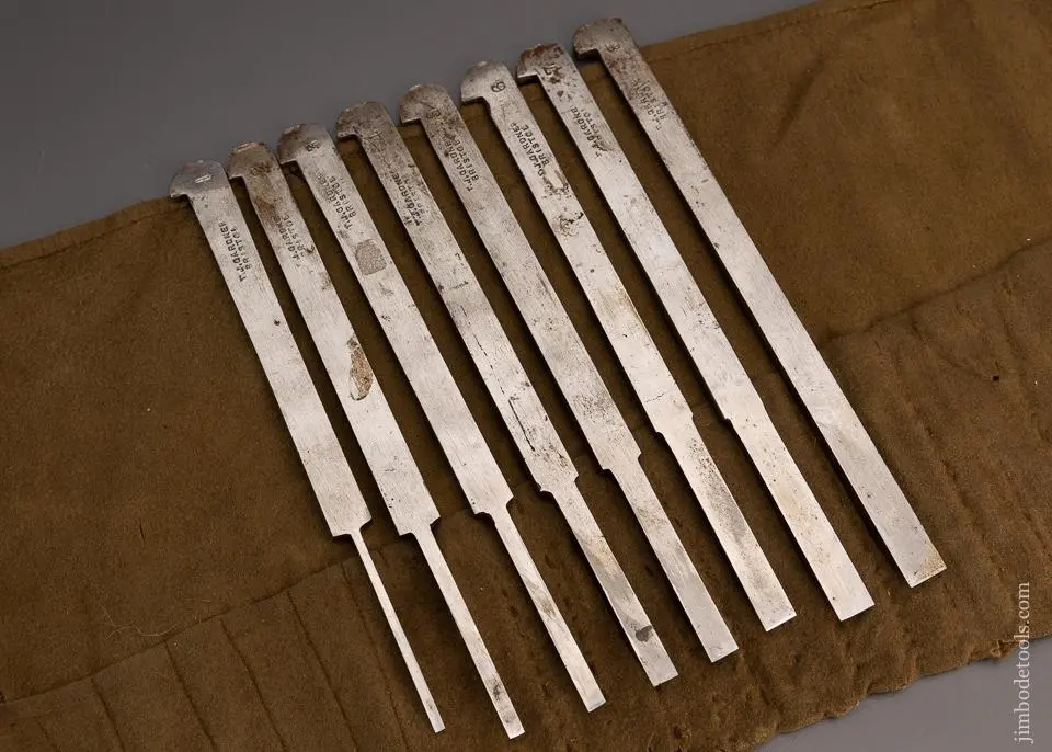 Minty Set Of 8 Plow Plane Irons By T.J. Gardner Bristol - 98942 1